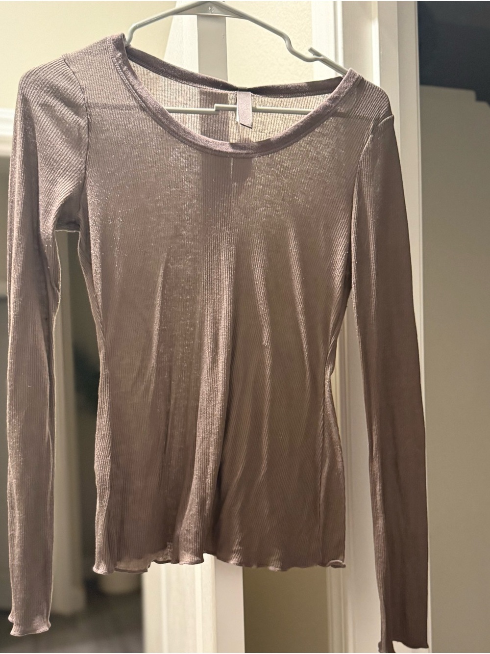 SKIMS Taupe Ribbed Long Sleeve Scoop Neck Top